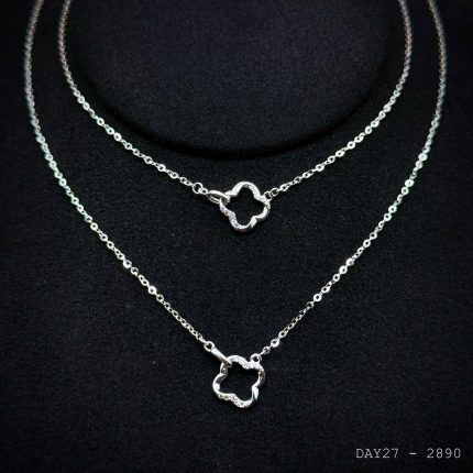 dây chuyền bạc nữ DAY27 mặt cỏ bốn lá rỗng đính đá