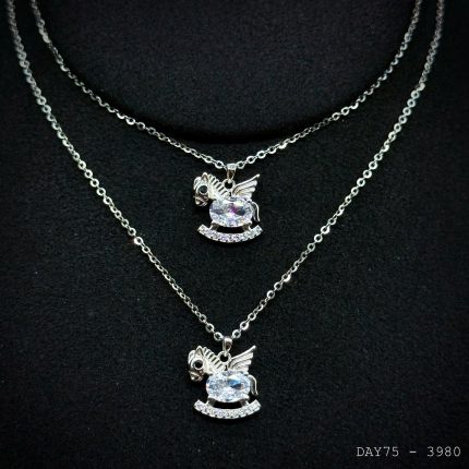 dây chuyền bạc nữ DAY75 ngựa cánh đá oval