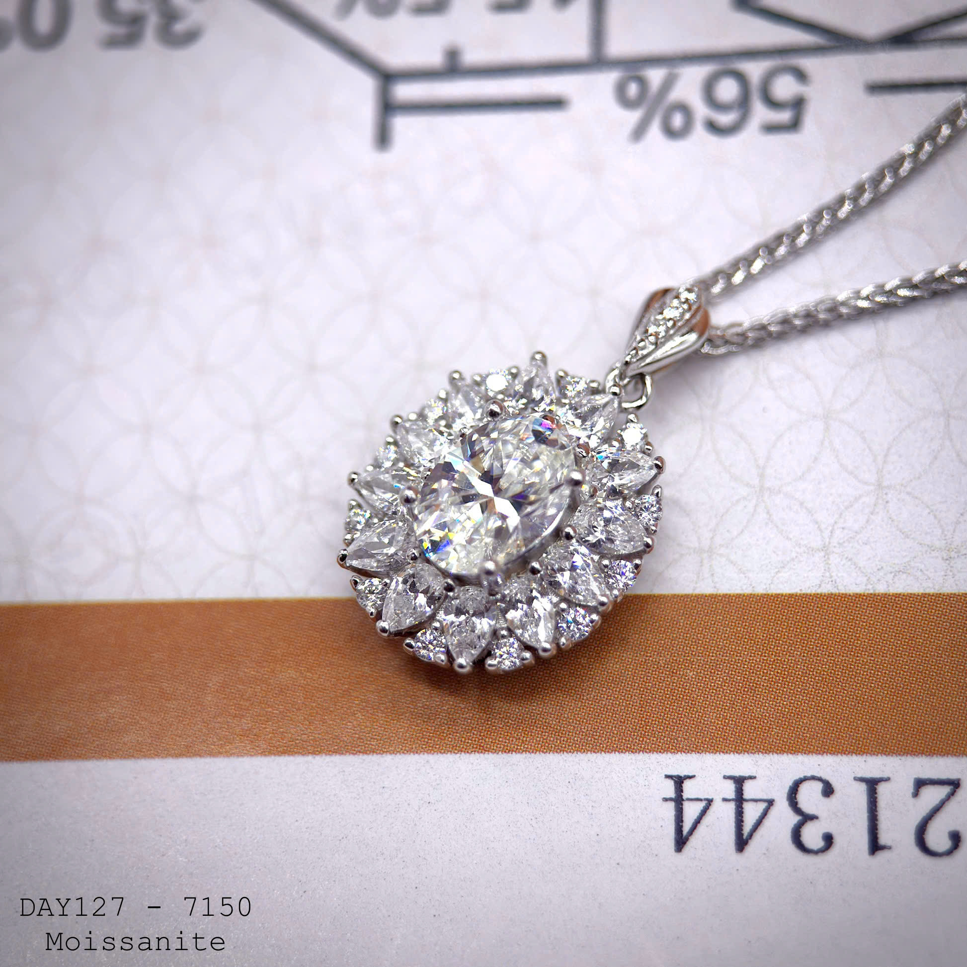 dây chuyền bạc đá oval viền hoa Moissanite