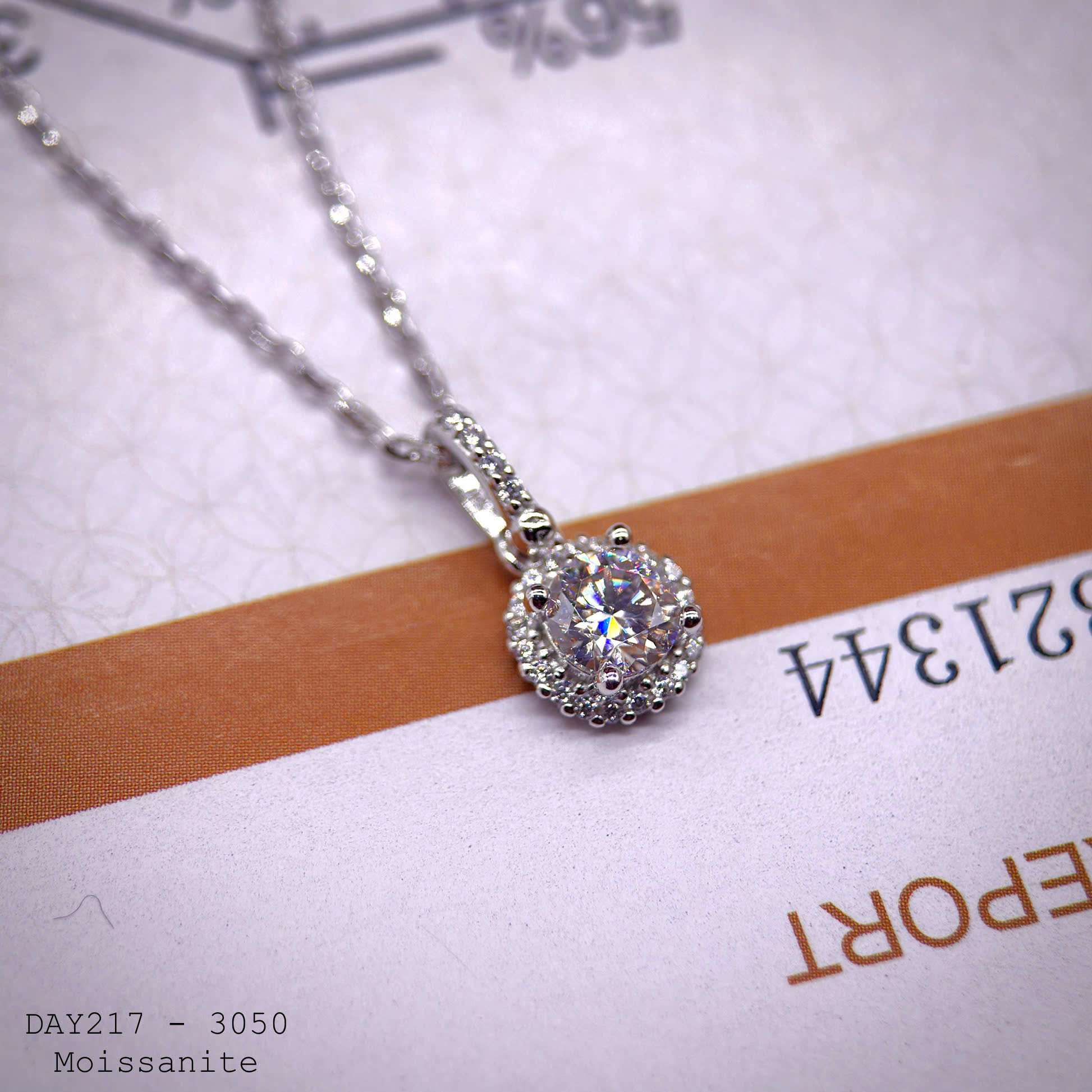 dây chuyền bạc mặt tròn viền đá Moissanite