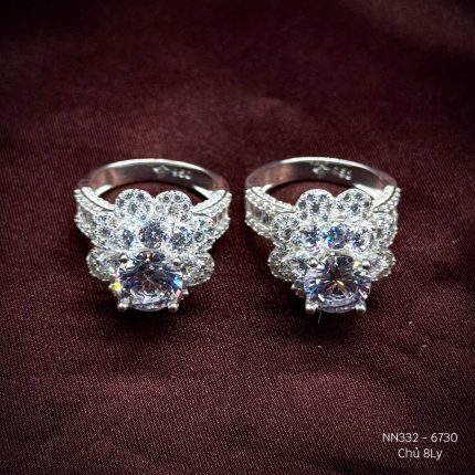 nhẫn bạc nữ hình hoa đá chủ 8 ly