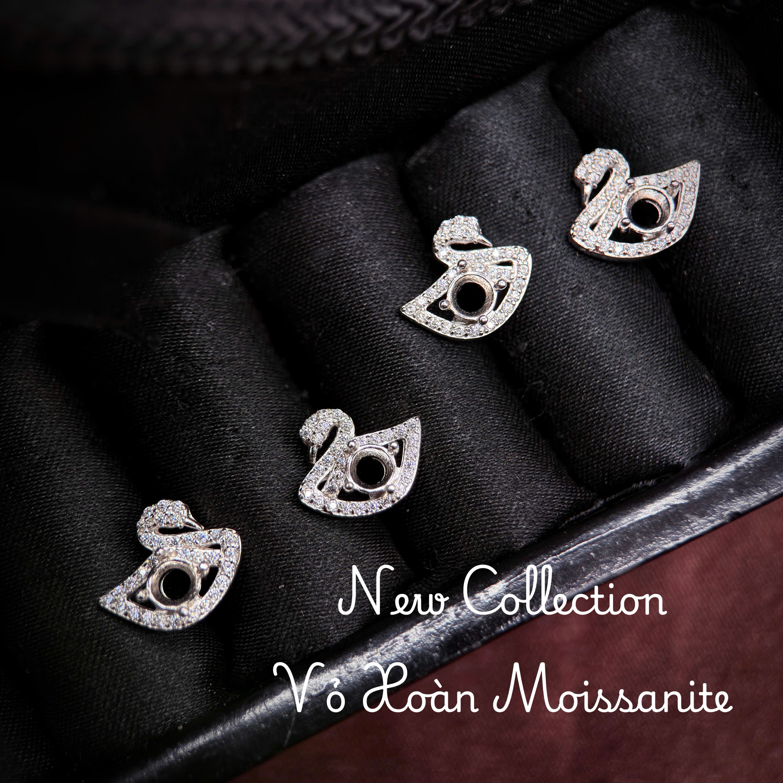 vỏ bông tai Moissanite 4ly xi kim