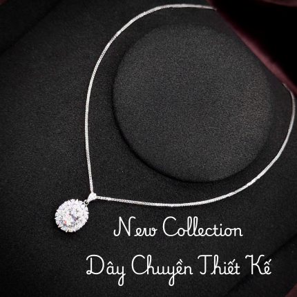 dây chuyền bạc đá oval viền hoa Moissanite