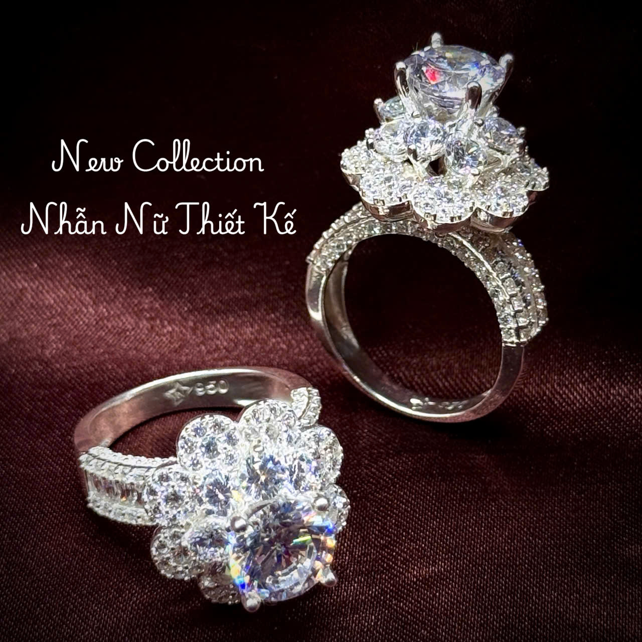 nhẫn bạc nữ hình hoa đá chủ 8 ly