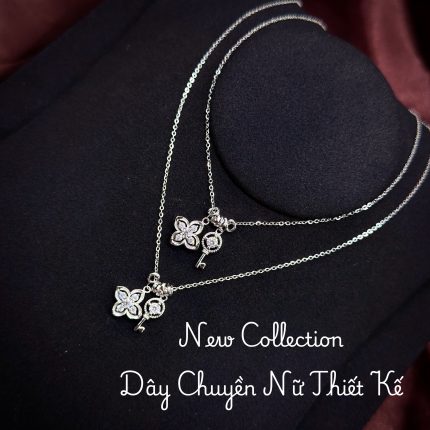 dây chuyền bạc nữ DAY44 charm hoa bốn cánh và chìa khóa