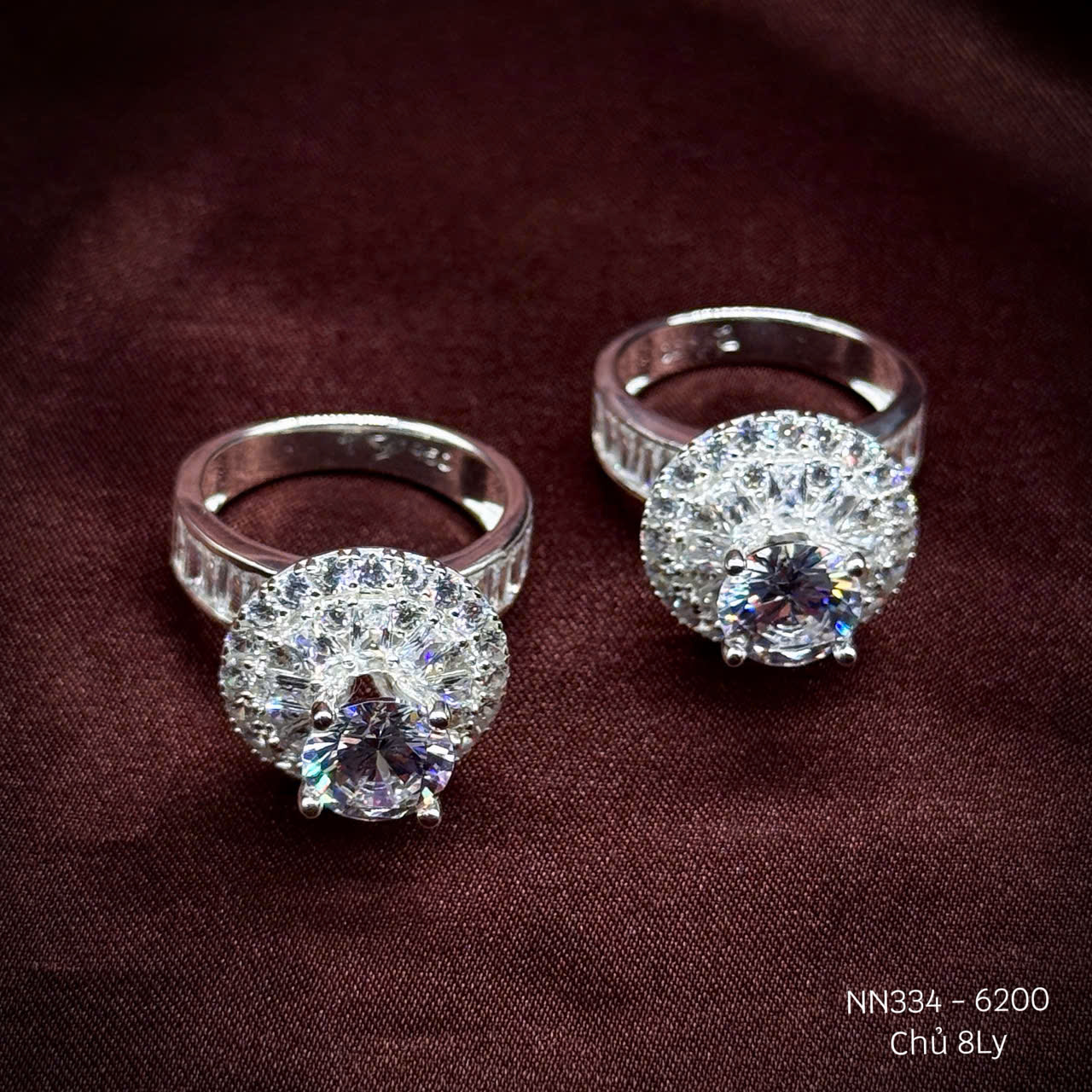 nhẫn bạc nữ đá chủ 8 ly viền hào quang