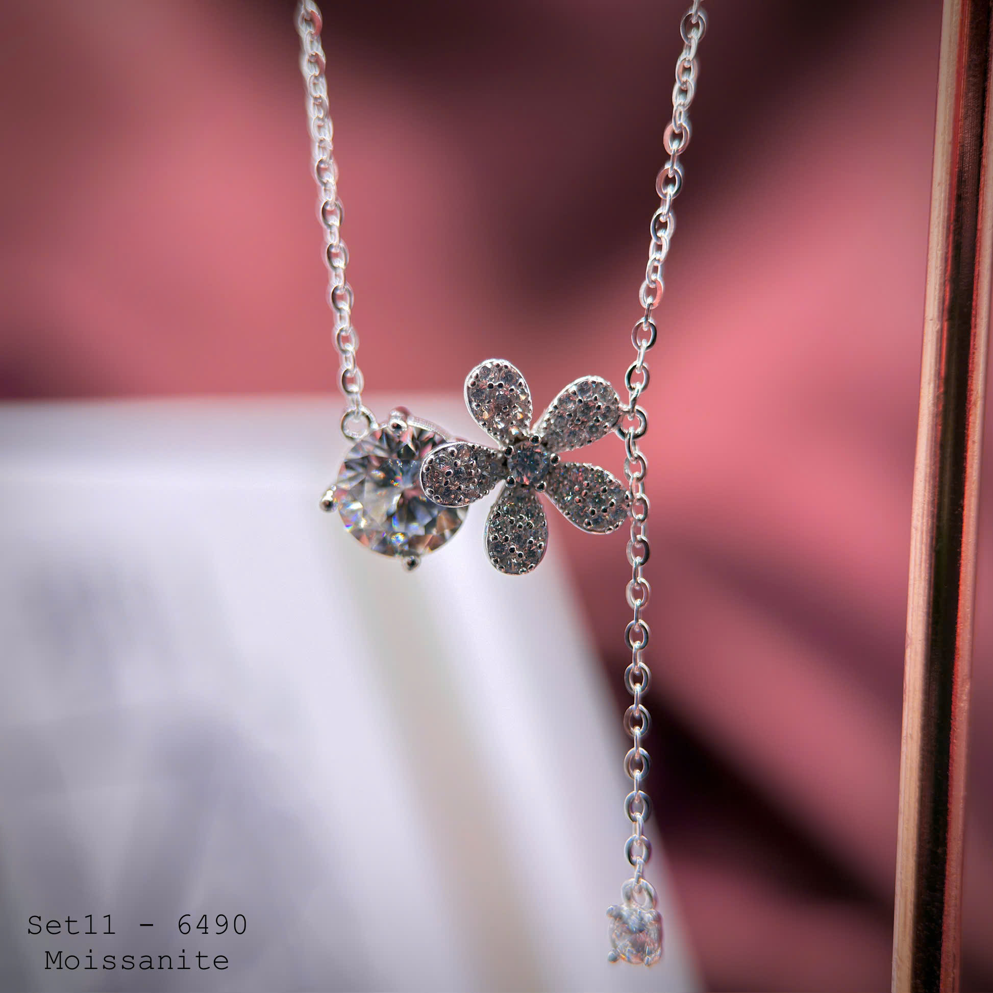 bộ trang sức bạc hoa 5 cánh Moissanite