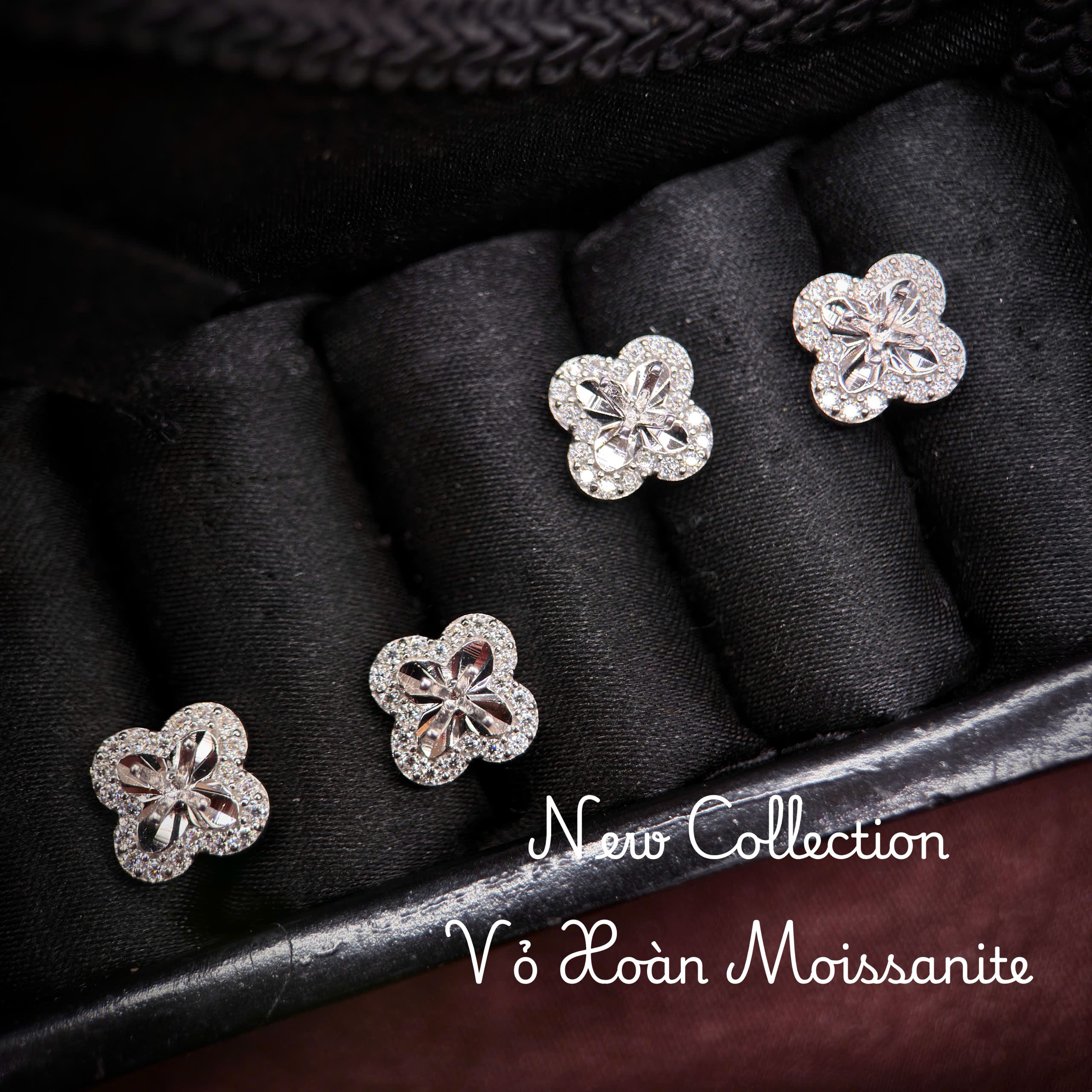 vỏ bông tai Moissanite 3.5ly xi kim