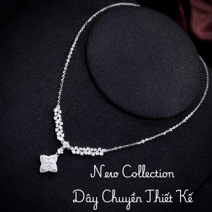 dây chuyền bạc hoa bốn cánh Moissanite