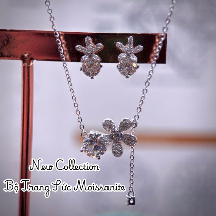 bộ trang sức bạc hoa 5 cánh Moissanite