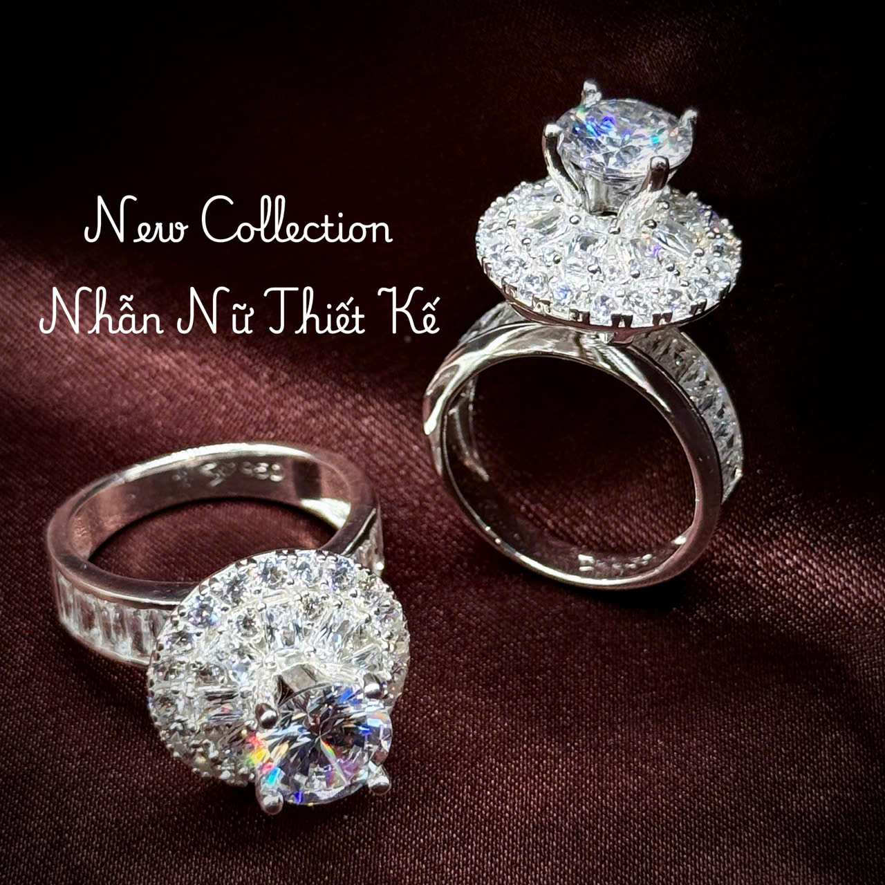 nhẫn bạc nữ đá chủ 8 ly viền hào quang