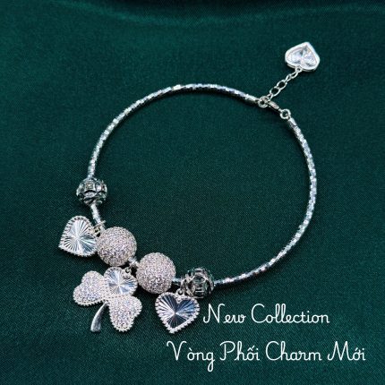 vòng tay nữ charm cỏ ba lá phối trái tim