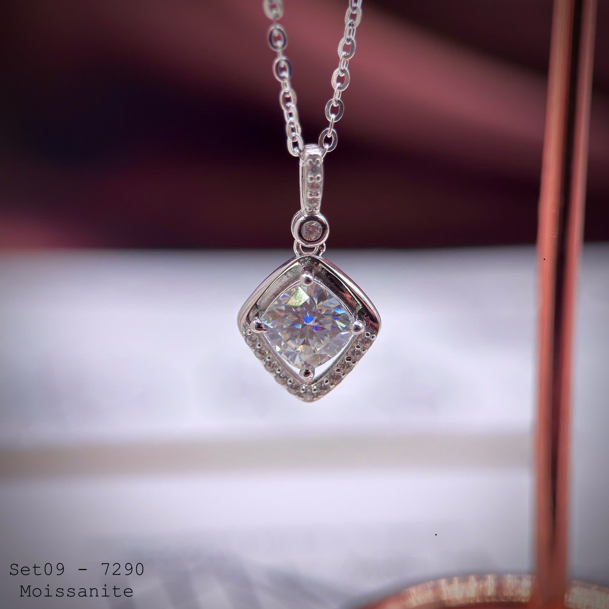 bộ trang sức bạc Moissanite vuông