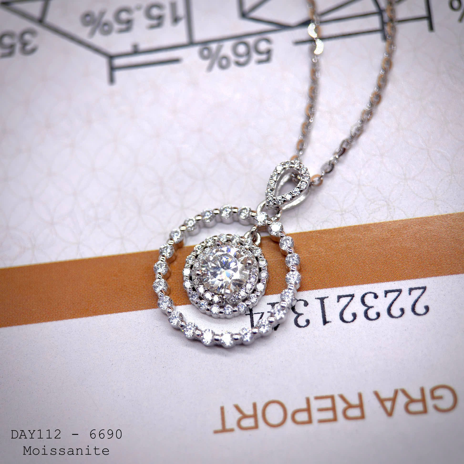 dây chuyền bạc mặt tròn hai viền Moissanite