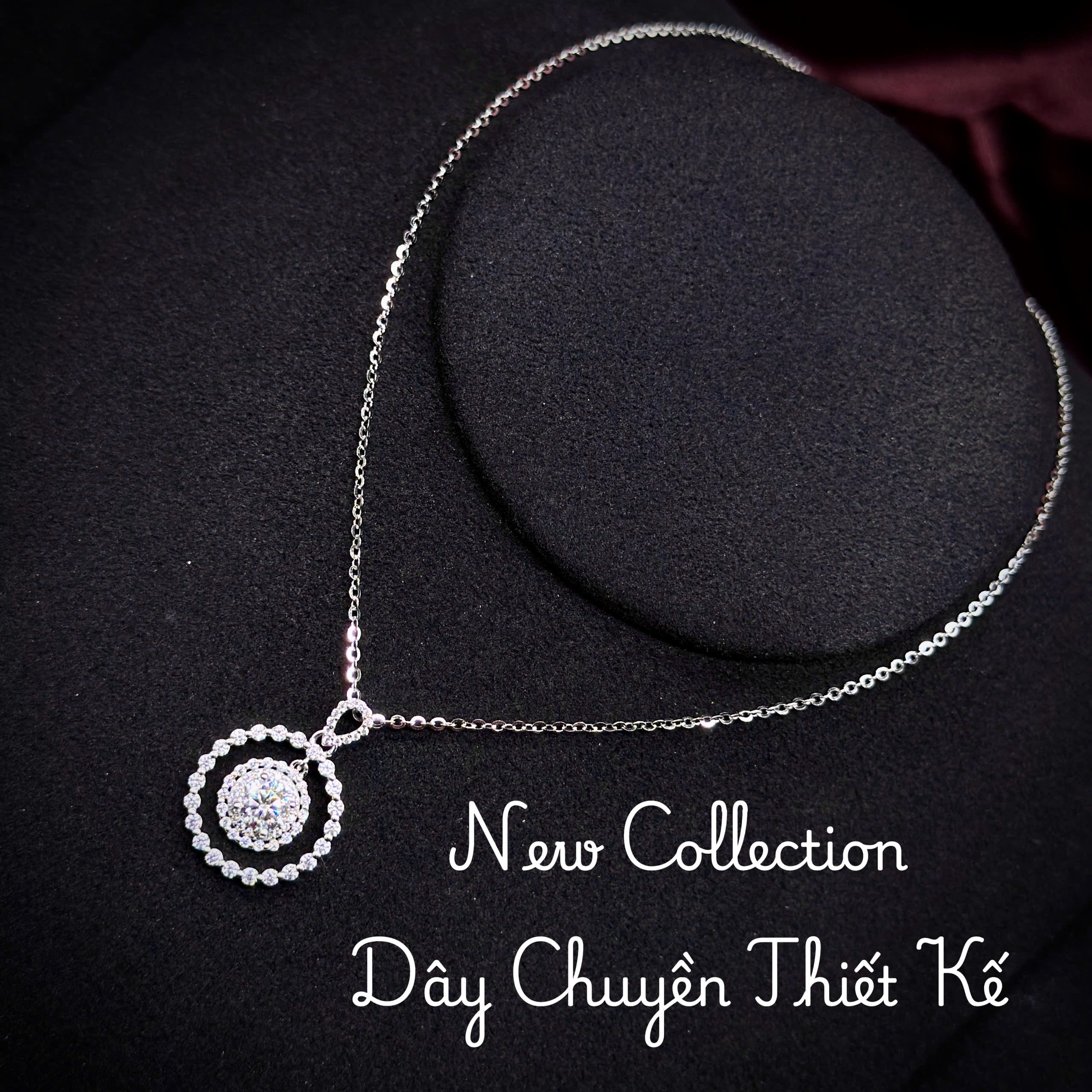 dây chuyền bạc mặt tròn hai viền Moissanite