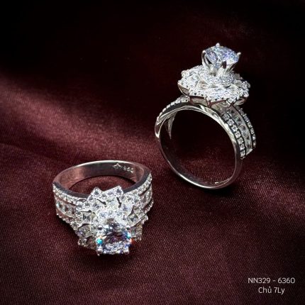 nhẫn bạc nữ đá chủ 7 ly viền hào quang