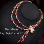 dây chuyền nữ đá đỏ Oval dáng Y phối nơ