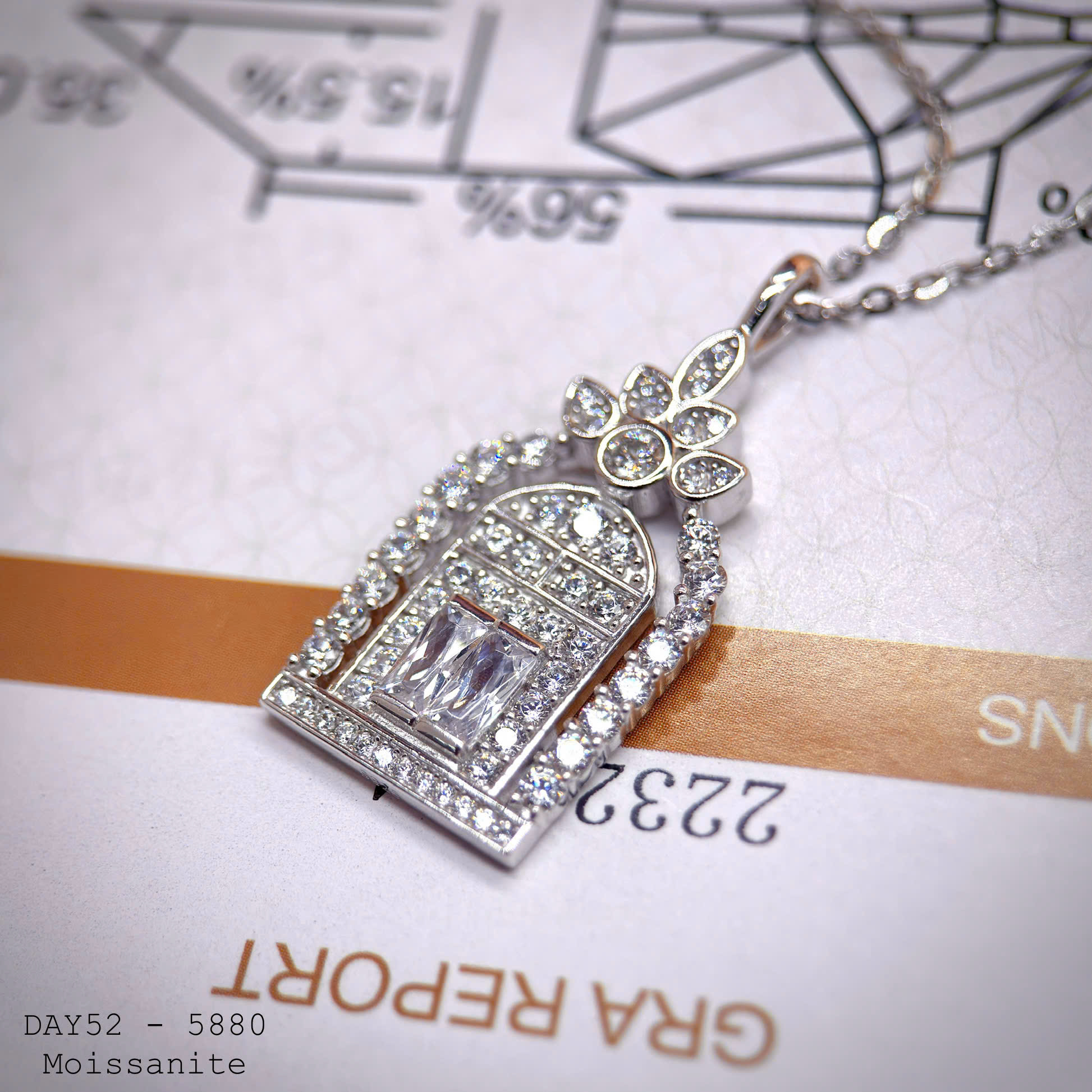dây chuyền bạc mặt lồng chim Moissanite
