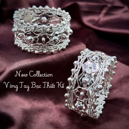 vòng tay bạc VONG10 họa tiết hoa dây xoắn bản rộng