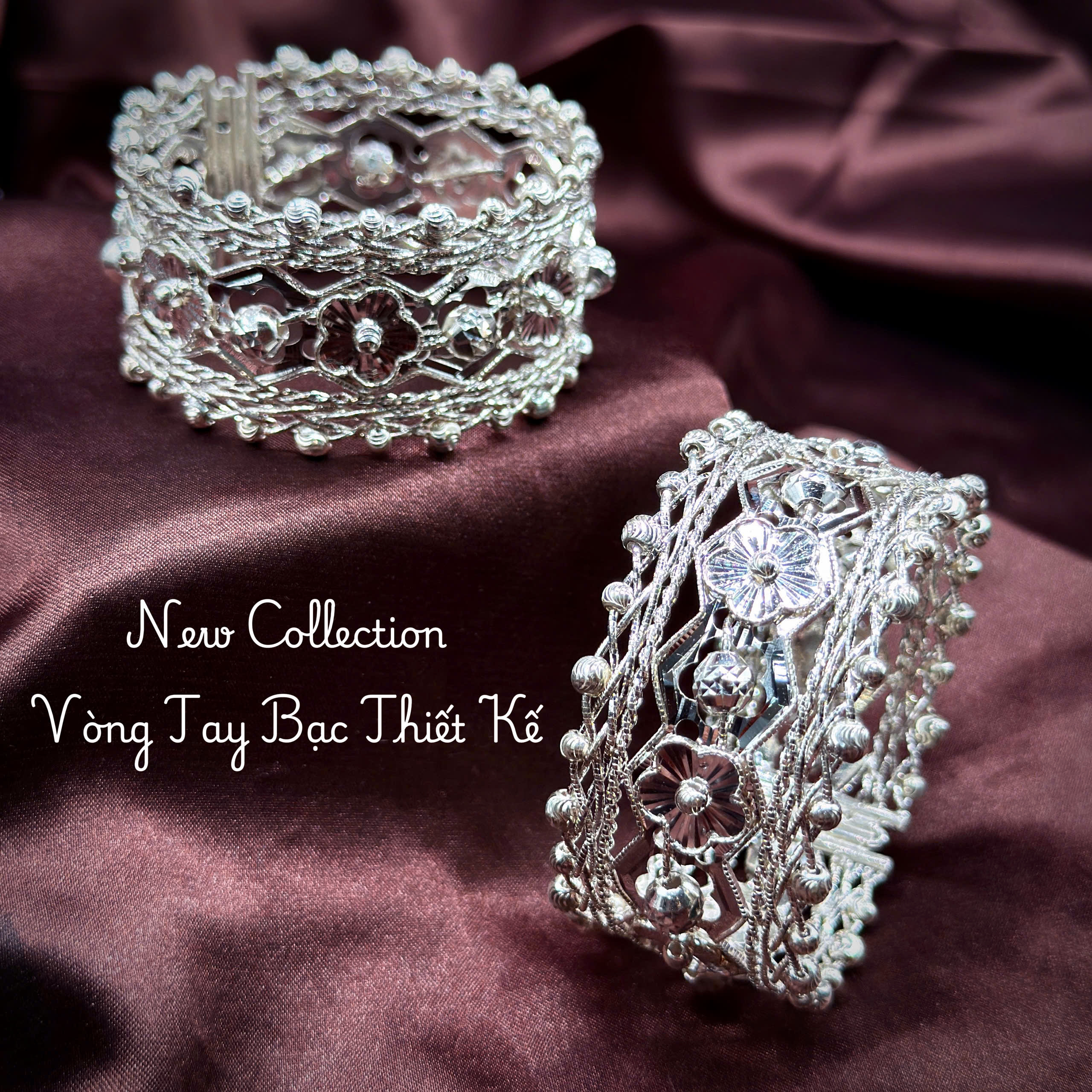 vòng tay bạc VONG10 họa tiết hoa dây xoắn bản rộng