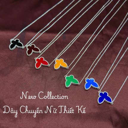 dây chuyền bạc nữ mặt cỏ ba lá màu xanh dương đậm