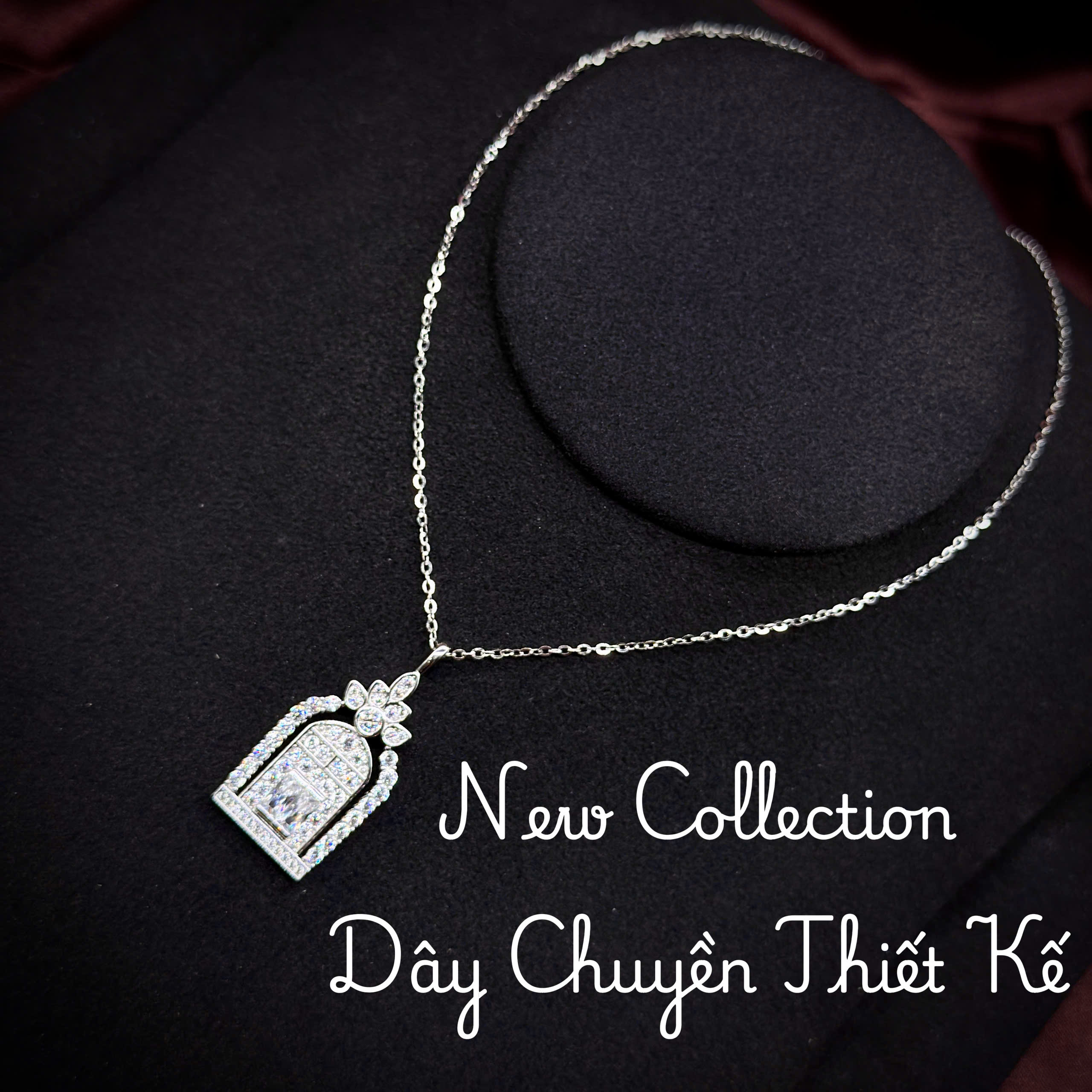 dây chuyền bạc mặt lồng chim Moissanite