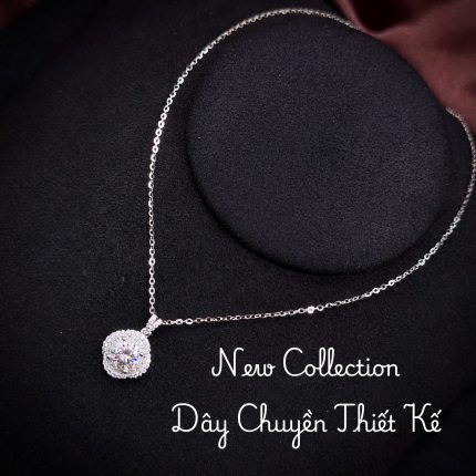 dây chuyền bạc viền đá chữ nhật Moissanite