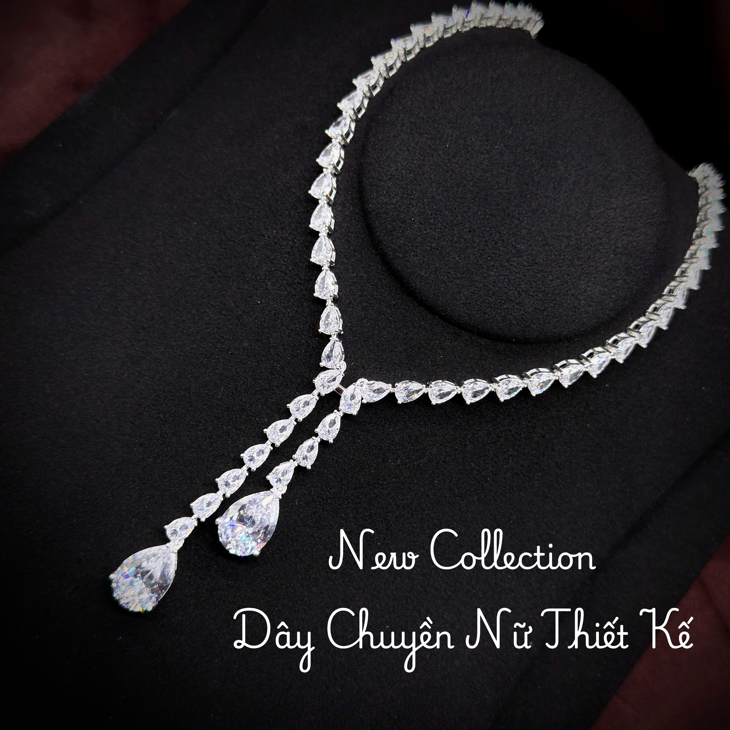 dây chuyền nữ đá giọt nước dáng Y hai nhánh
