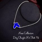 dây chuyền bạc nữ mặt cỏ ba lá màu xanh dương đậm