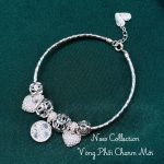 vòng tay nữ charm trái tim phối mặt tròn