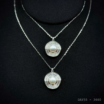 dây chuyền bạc nữ DAY55 mặt tròn hạt ánh ngọc