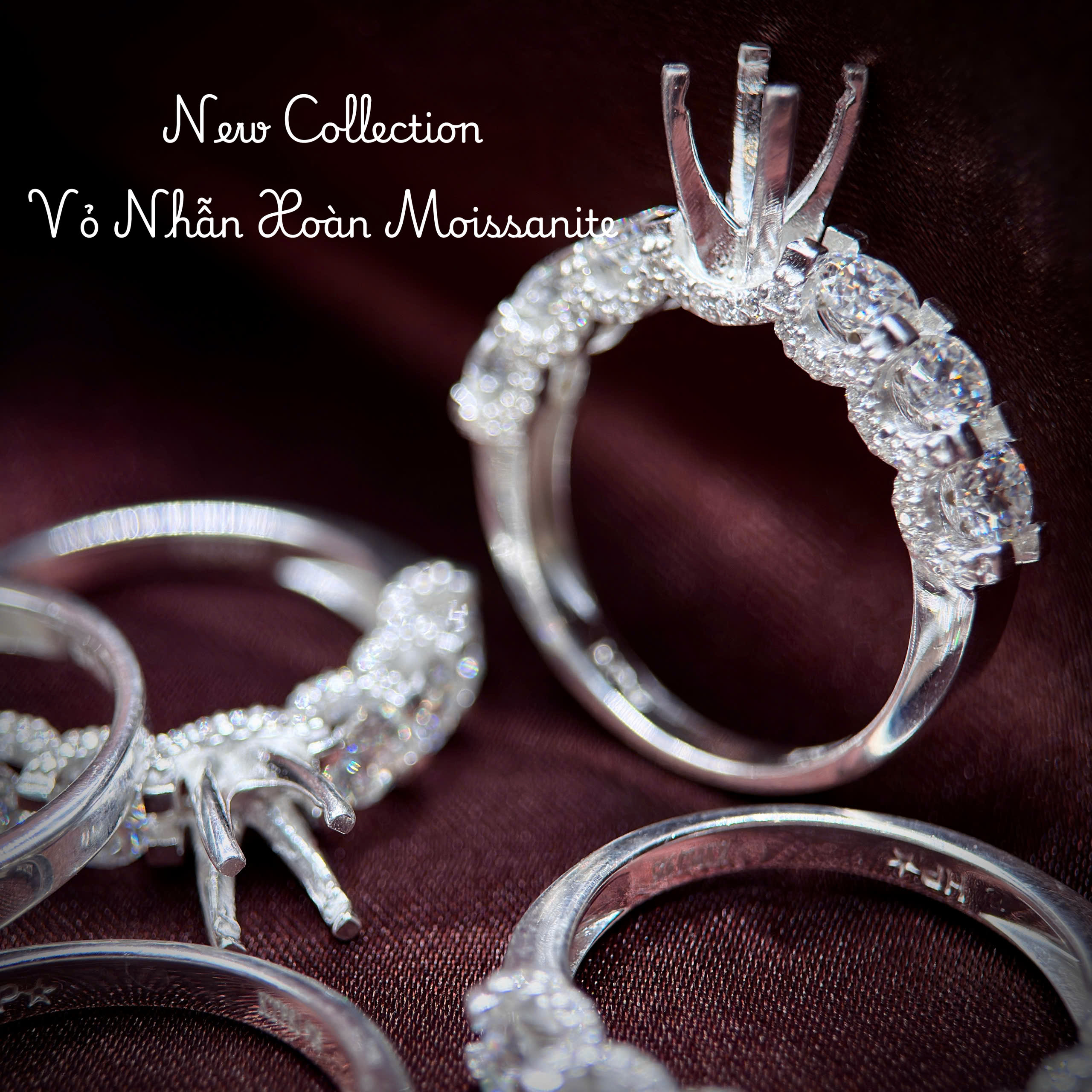vỏ nhẫn bạc Full Moissanite 7ly2