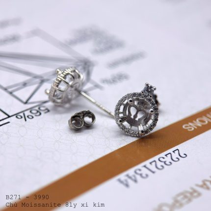 vỏ bông tai Moissanite 8ly xi kim