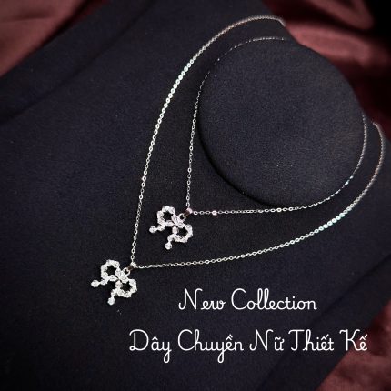 dây chuyền bạc nữ DAY65 mặt nơ cách điệu đính đá