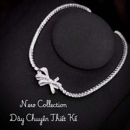 dây chuyền nữ tennis 3mm mặt nơ đính đá