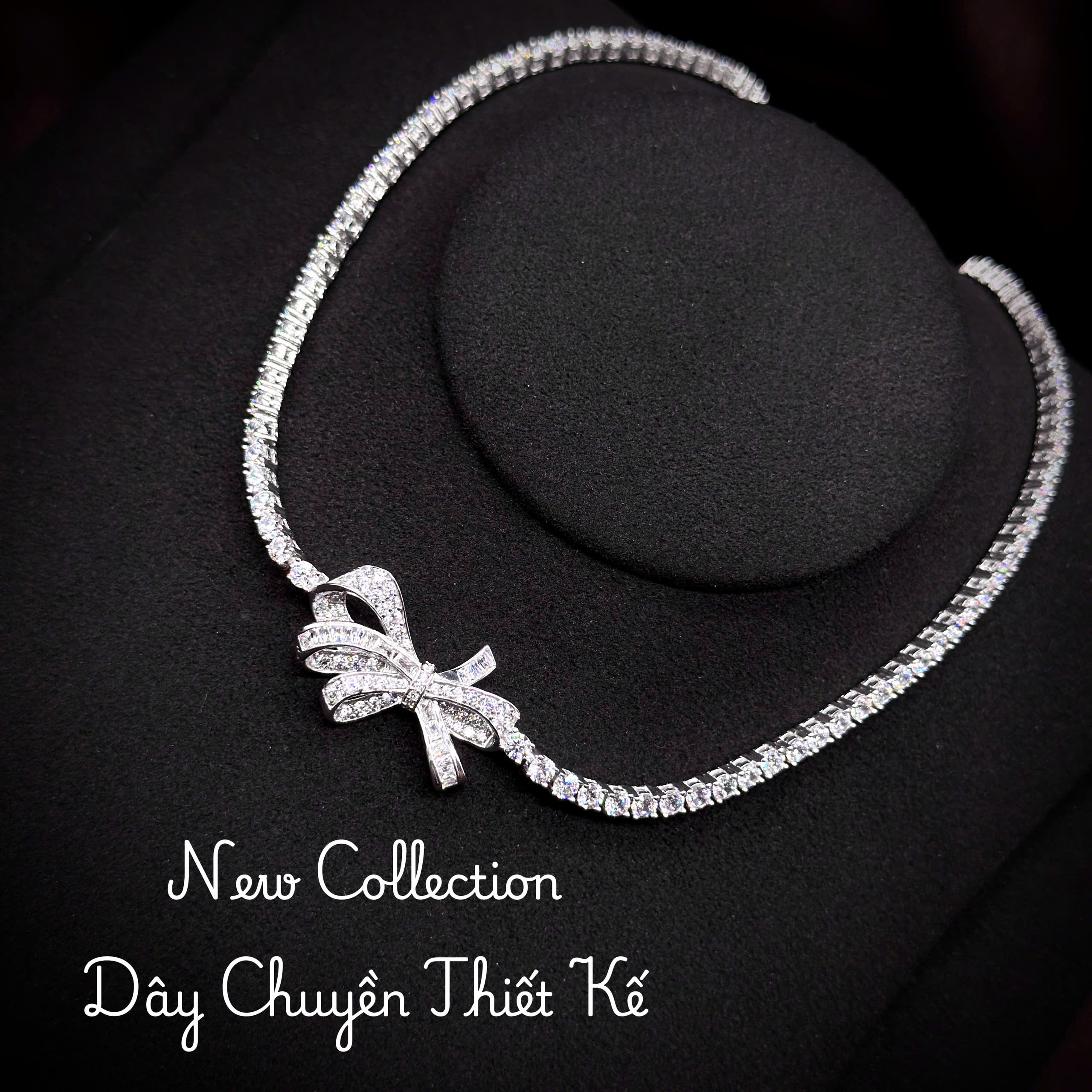 dây chuyền nữ tennis 3mm mặt nơ đính đá