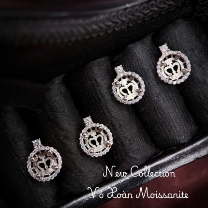 vỏ bông tai Moissanite 8ly xi kim