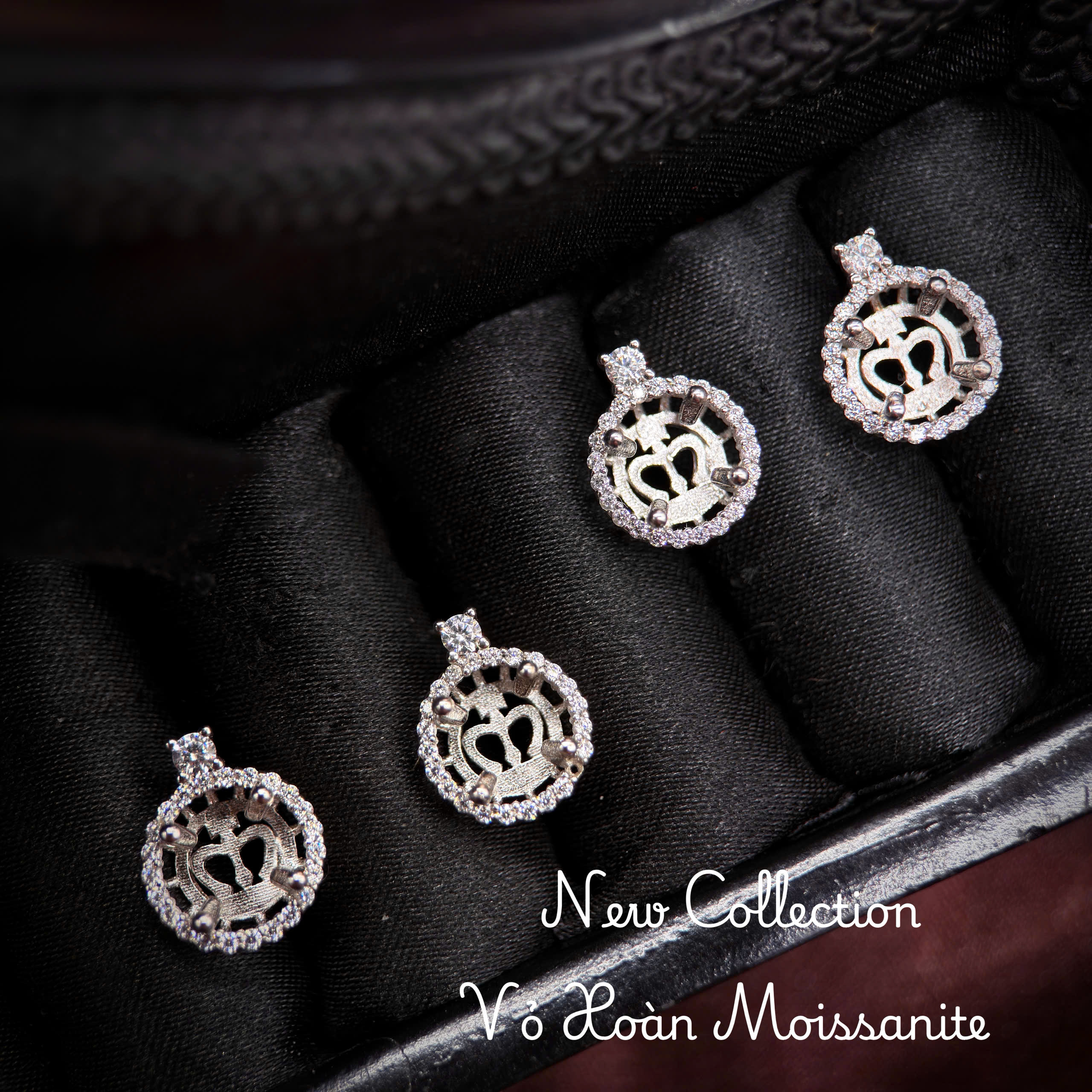 vỏ bông tai Moissanite 8ly xi kim