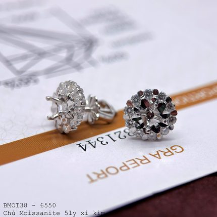 vỏ bông tai Moissanite 5ly xi kim