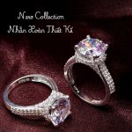 nhẫn bạc nữ đá chủ tròn viền halo
