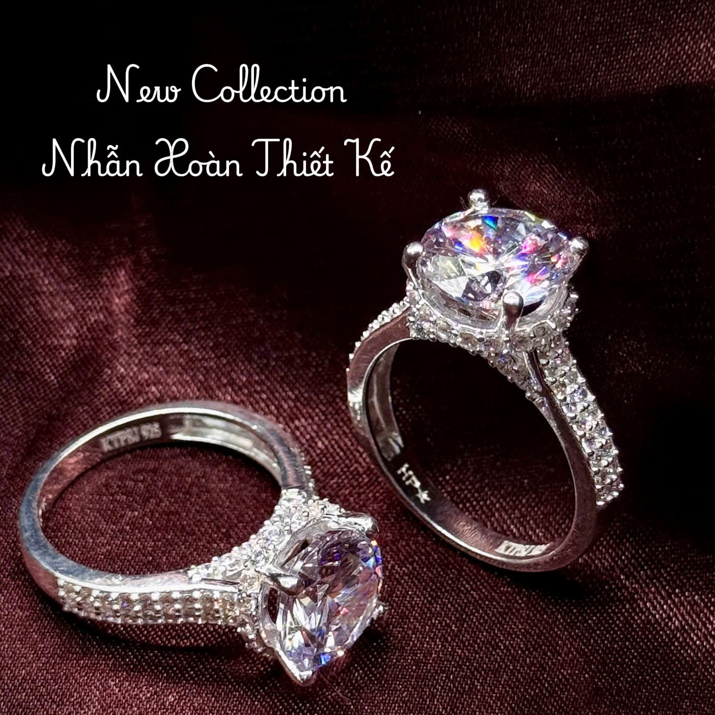 nhẫn bạc nữ đá chủ tròn viền halo