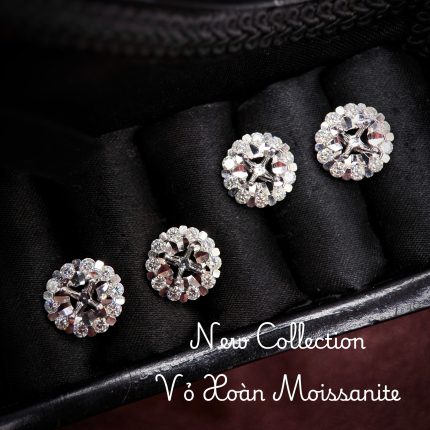 vỏ bông tai Moissanite 5ly xi kim