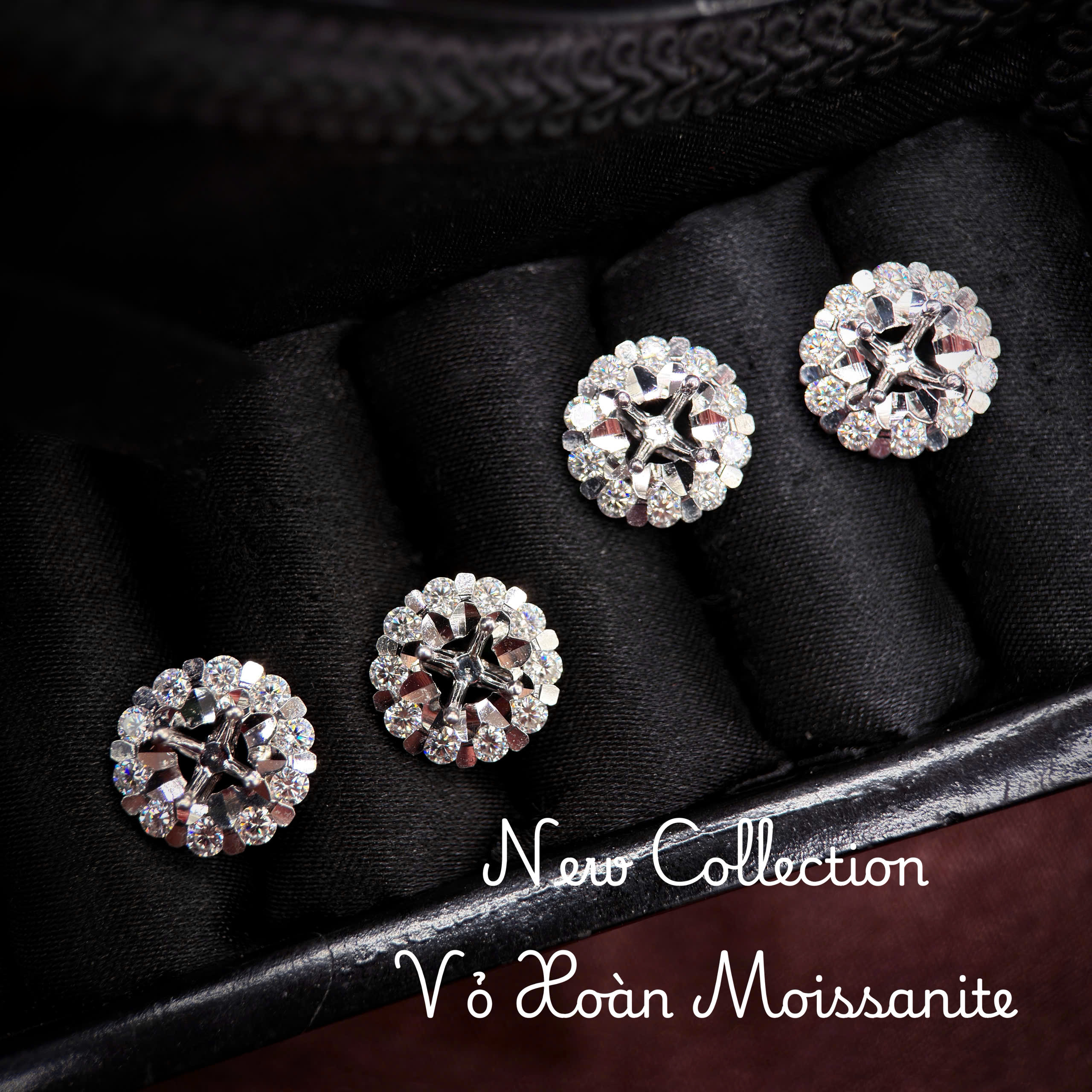 vỏ bông tai Moissanite 5ly xi kim