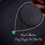 dây chuyền bạc nữ KTP04 mặt bốn cánh xanh vân đá