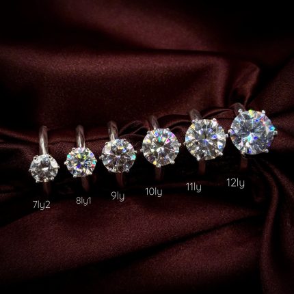 Nhẫn Moissanite đá tròn nhiều kích thước kèm giấy kiểm định GRA