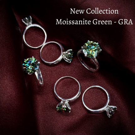 Nhẫn Moissanite xanh đá tròn nhiều kích thước từ 7ly2 đến 12ly